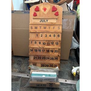 vintage-style wooden perpetual wall calendar